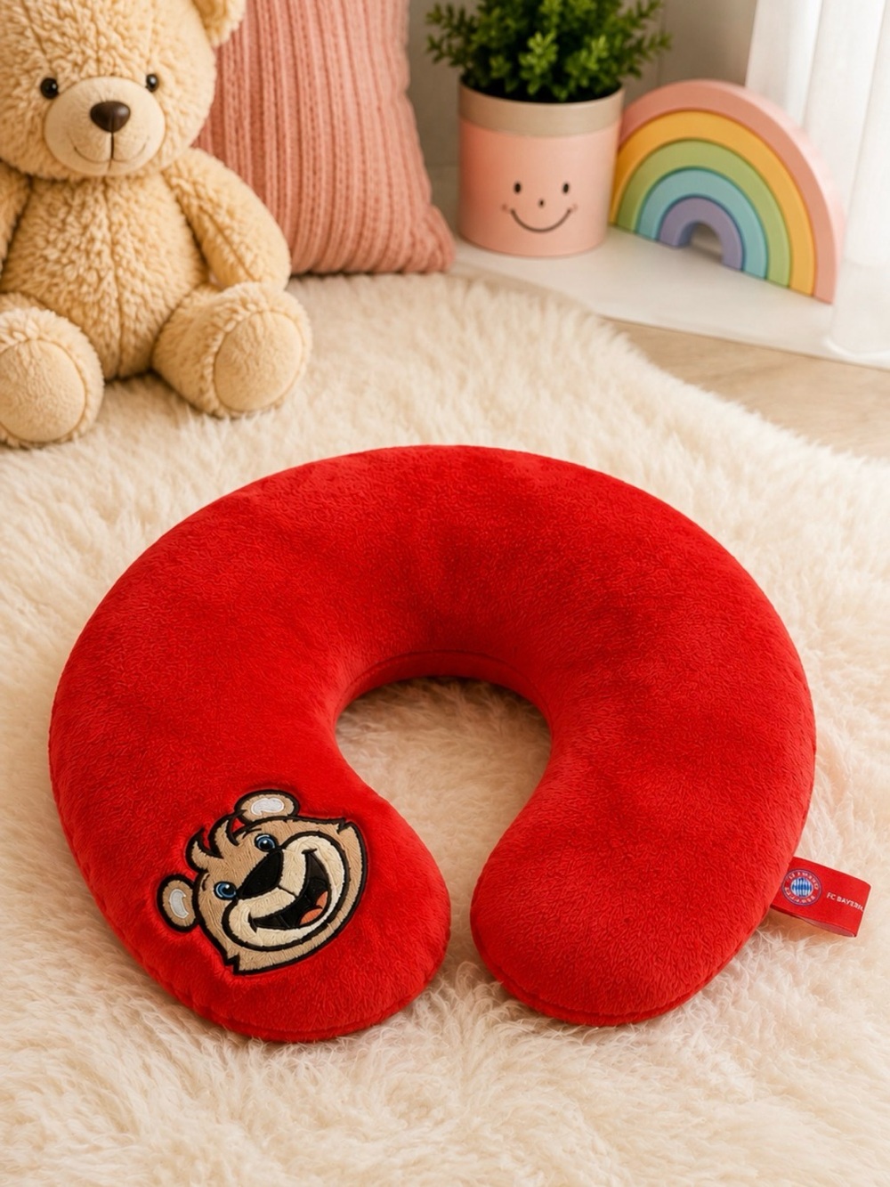 Berni Bear Red and Tan Child's Travel Neck Pillow NICI FC Bayern Munchen